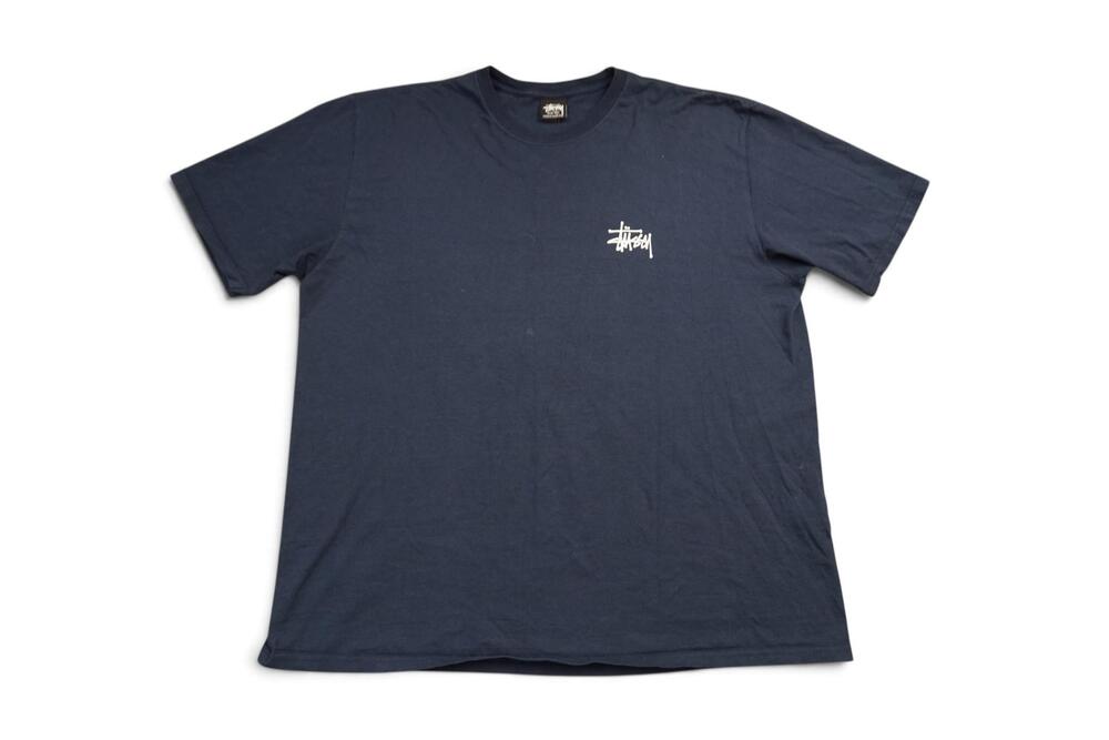 Stussy Shirt Mens XL Blue Double Sided Stussy Logo Back Graphic Tee Streetwear